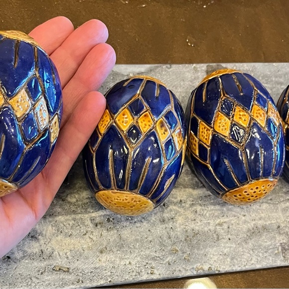Easter Egg Decor! Ceramic Blue Golden Yellow Geometric Design Light Weight Decor - Picture 8 of 10